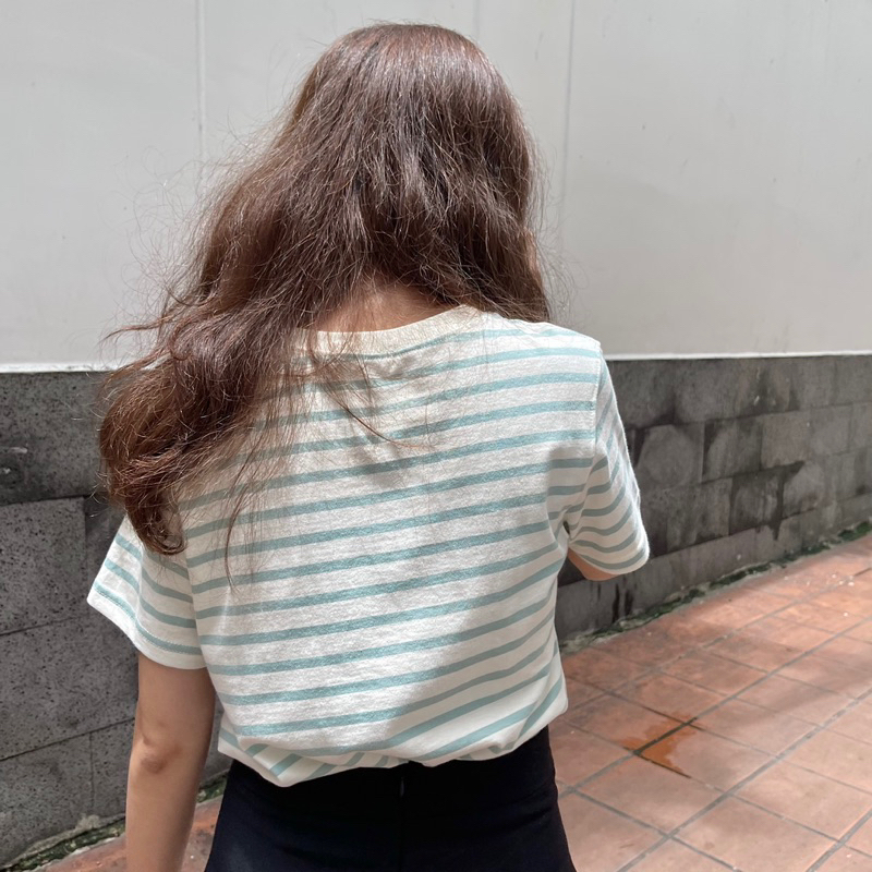 ÁO THUN LOGO THÊU SỌC XANH MINT