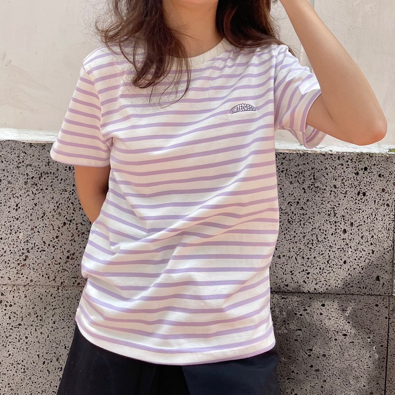 ÁO THUN LOGO THÊU SỌC TÍM PASTEL