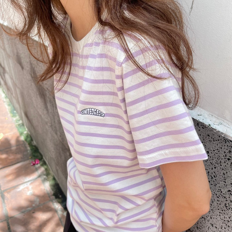 ÁO THUN LOGO THÊU SỌC TÍM PASTEL