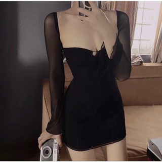 Đầm lưới tay dài dây yếm