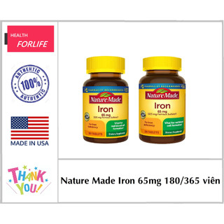 USA- Viên uống sắt Iron 65mg Nature Made 180/365 viên