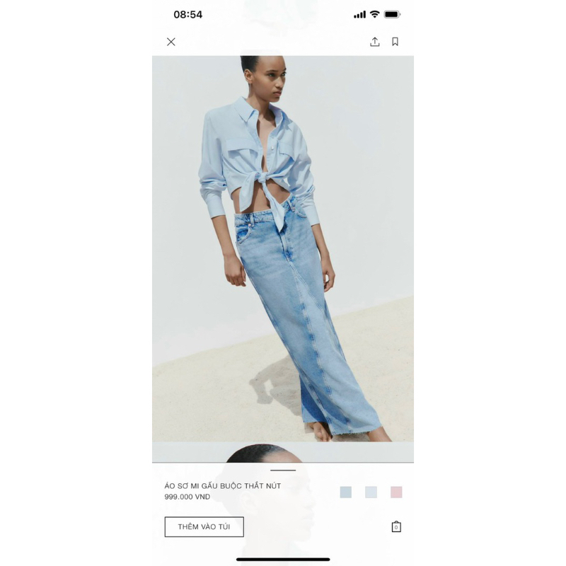 Sơ mi buộc eo 2 túi trước xinh chất linen mềm mát