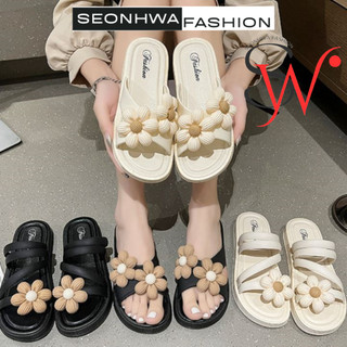 Dép sandal nữ đính 2 hoa SEONHWA cao 4cm thời trang mùa hè sang chảnh cá tính G528(2 BÔNG)
