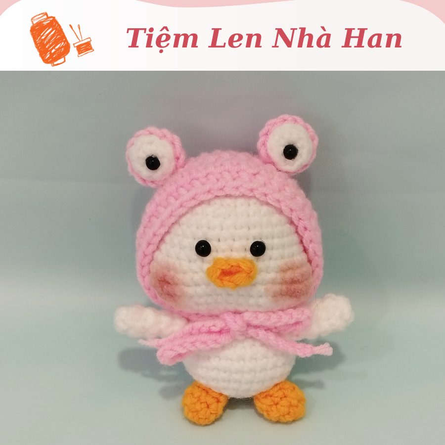Móc khóa vịt đội mũ ếch bằng len dễ thương