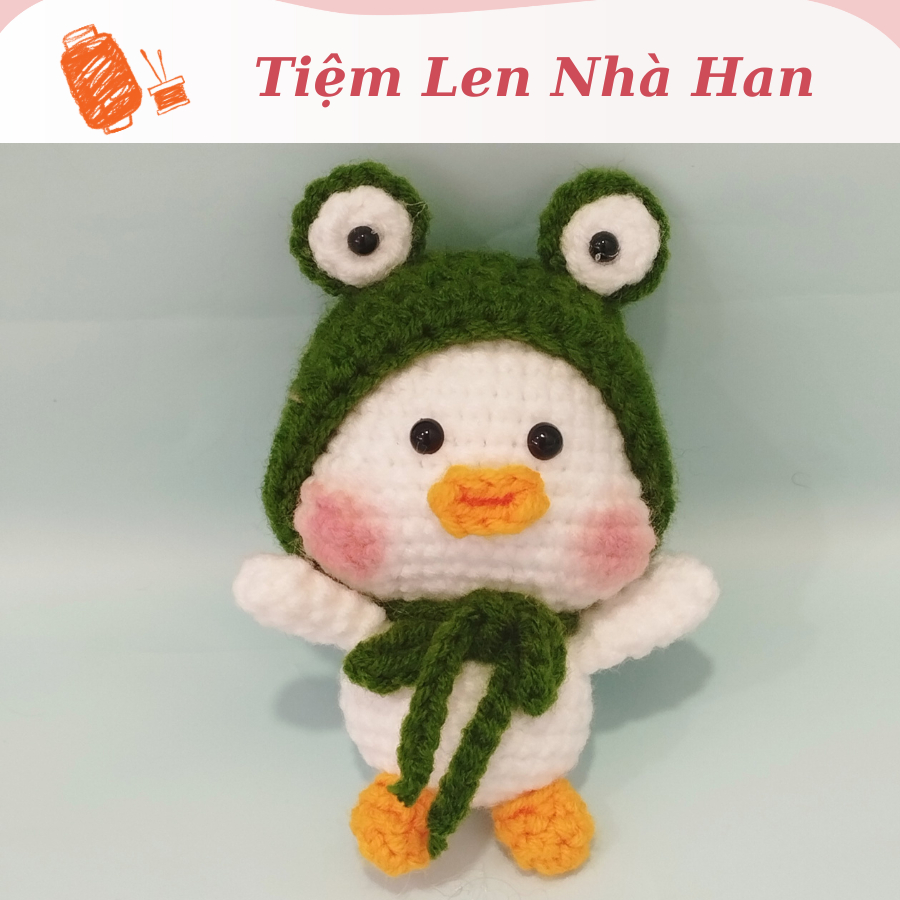 Móc khóa vịt đội mũ ếch bằng len dễ thương