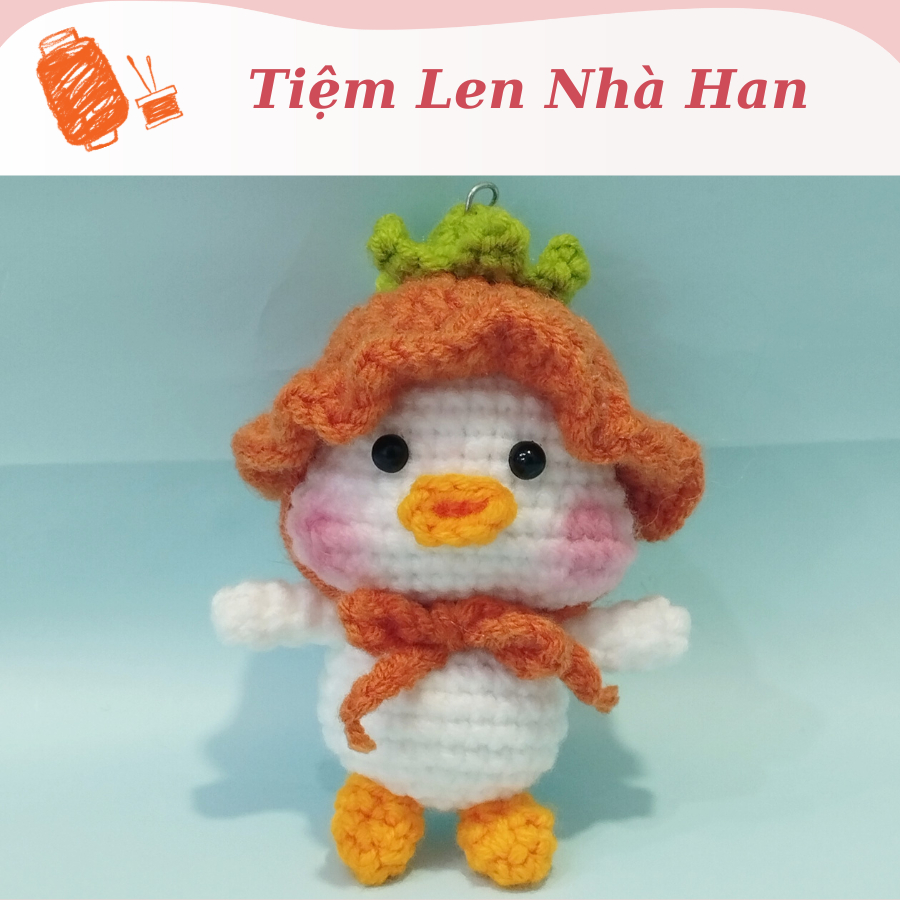 Móc khóa vịt đội mũ ếch bằng len dễ thương
