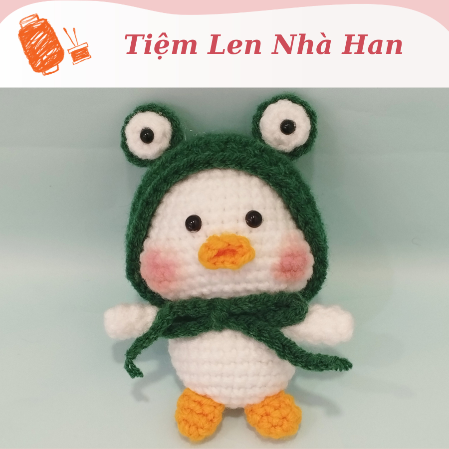 Móc khóa vịt đội mũ ếch bằng len dễ thương