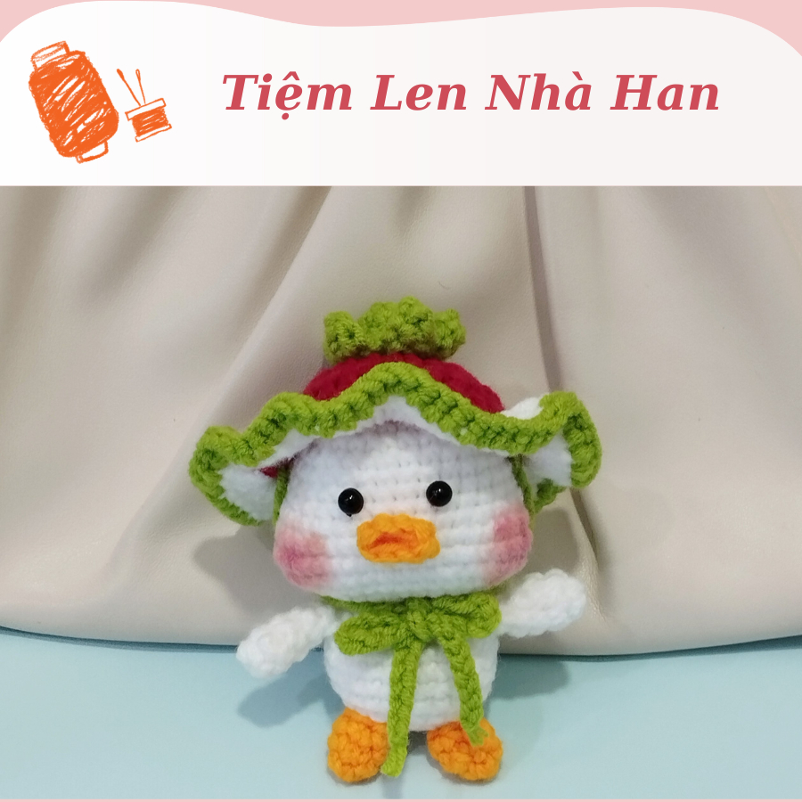 Móc khóa vịt đội mũ ếch bằng len dễ thương