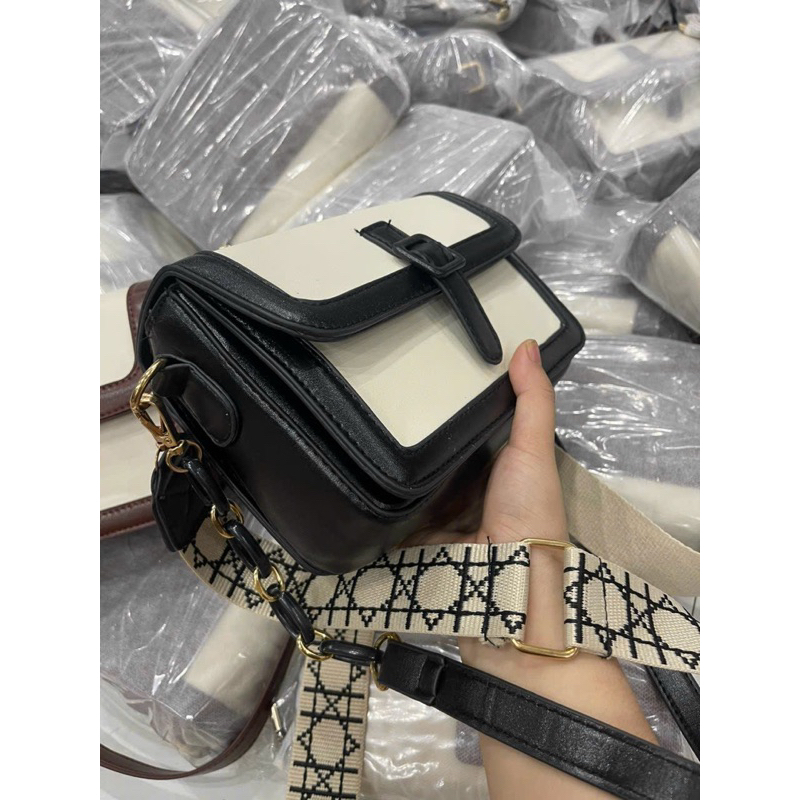 Túi vai đeo chéo nữ VIỀN DA nâu đen