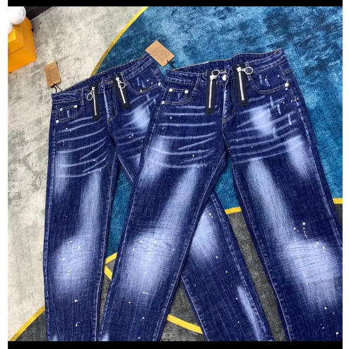 Quần Jean Nam DSQ2 Biker Slimfit Quần Bò Nam Xanh Trơn Thêu 2 Khoá zip Dọc Eo Phối Mài Xước Đơn Giản Hottrending 2023