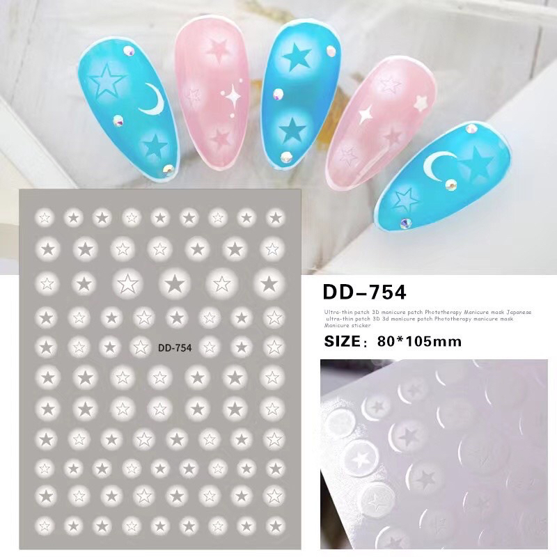 Sticker dán móng tay nail mẫu ombre trắng hình ngôi sao hoa nơ