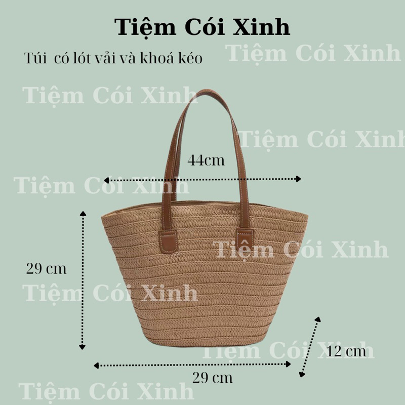 Túi cói đeo vai dây da kiểu dáng hình thang Tiệm Cói Xinh