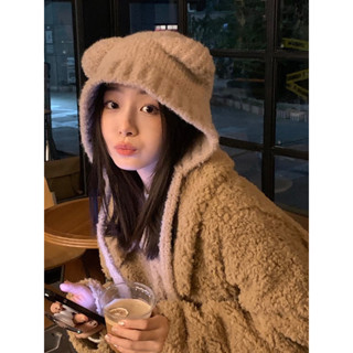 Mũ Len Dệt Kim Đính Tai Gấu Nhỏ Dễ Thương Thời Trang Thu Đông Cho Nữ