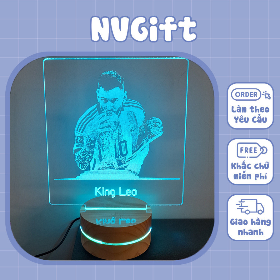 ĐÈN LED 3D ẢNH MESSI MIỄN PHÍ KHẮC TÊN THEO YÊU CẦU