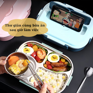 Hộp cơm giữ nhiệt 4 ngăn, 5 ngăn, thương hiệu LUNCH BOX, chất liệu inox 304 xịn xò.