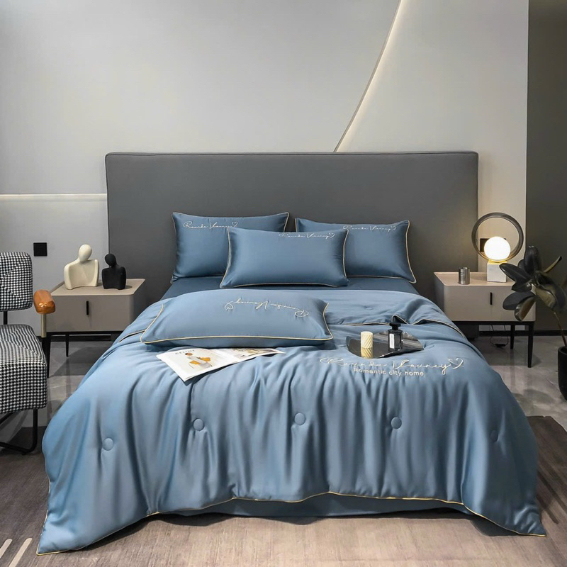 Bộ Chăn Ga Gối Lụa Romantic City Home Chăn Hè, Chất Liệu Mềm Mướt Đơn Sắc Sang Trọng Sẵn Hàng