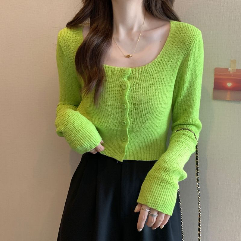 Áo cổ vuông croptop dài tay montoghi QC khuy