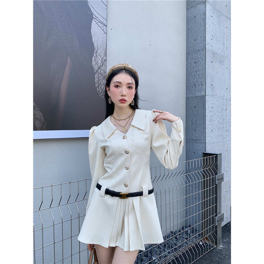 Váy đầm nữ công sở dài tay cao cấp Retro Dress dáng xoè xếp ly tiểu thư SOURIS BY G