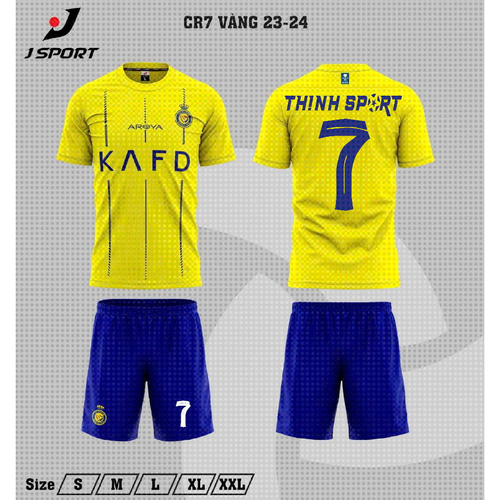 Áo đá banh CLB Al Nassr Ronaldo, Áo bóng CR7 đá in tên số theo yêu cầu