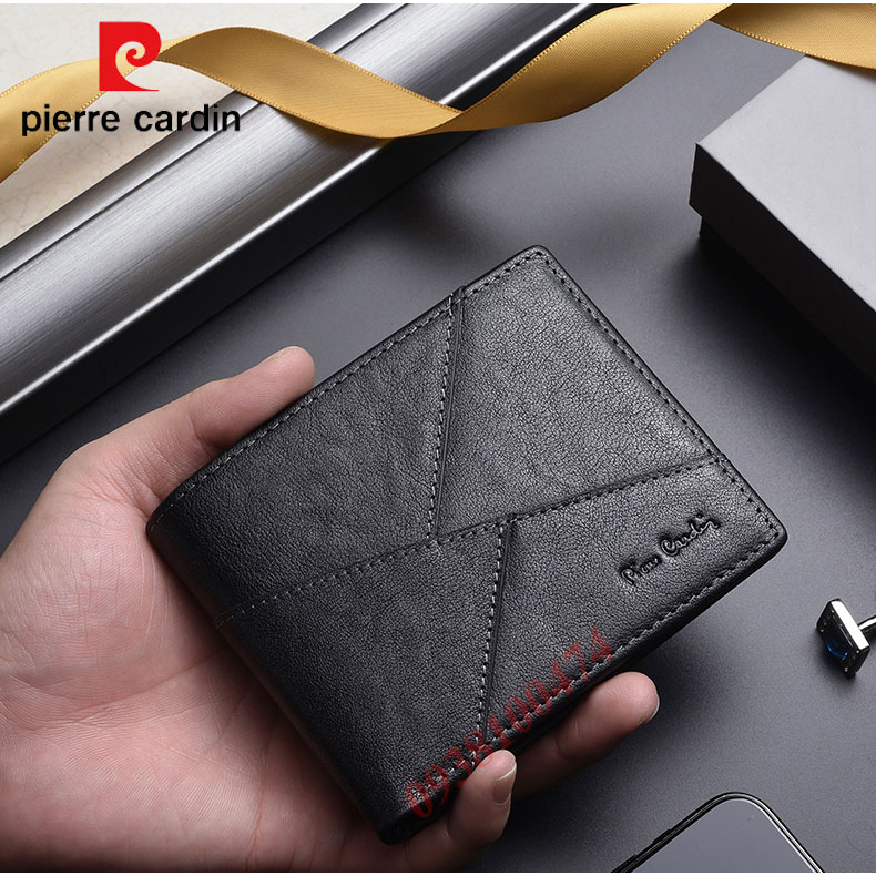 Ví da Pierre Cardin chính hãng da bò thật kết cấu da nổi bật ví ngang PCJ2067