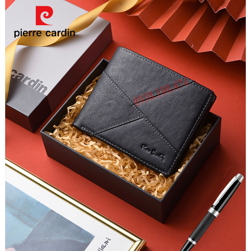 Ví da Pierre Cardin chính hãng da bò thật kết cấu da nổi bật ví ngang PCJ2067
