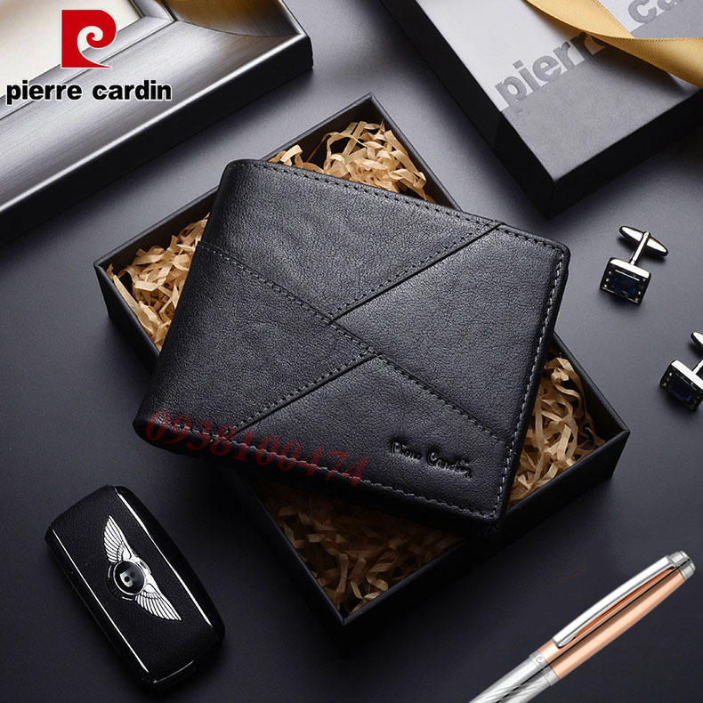 Ví da Pierre Cardin chính hãng da bò thật kết cấu da nổi bật ví ngang PCJ2067