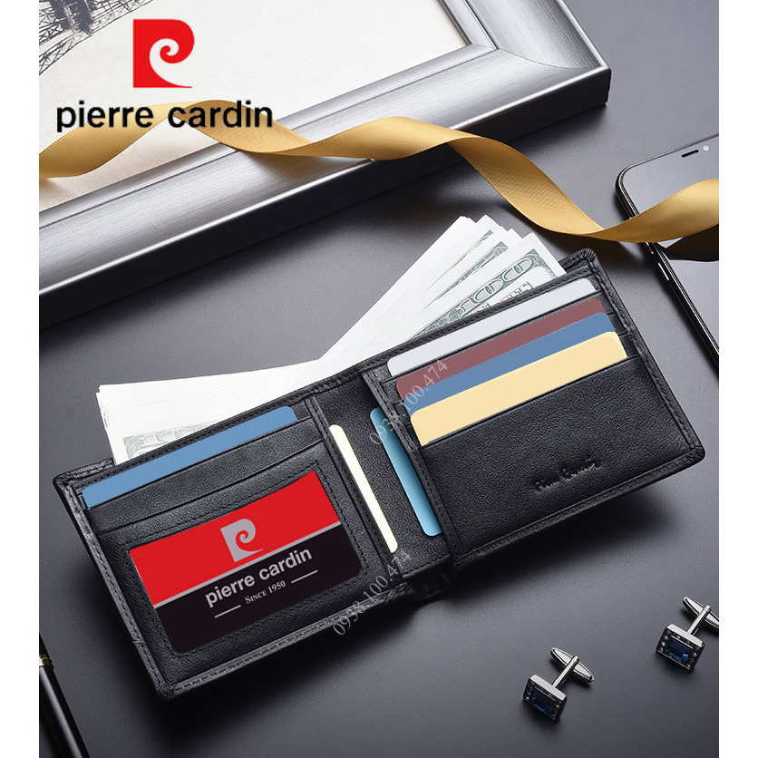 Ví da Pierre Cardin chính hãng da bò thật kết cấu da nổi bật ví ngang PCJ2067