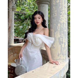 💗 đầm trễ vai voan hoa xoắn ⚡hỏa tốc⚡ meoindahouse