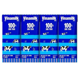 Sữa tươi tiệt trùng Vinamilk 100% Ít Đường - Lốc 4 Hộp x 180ml