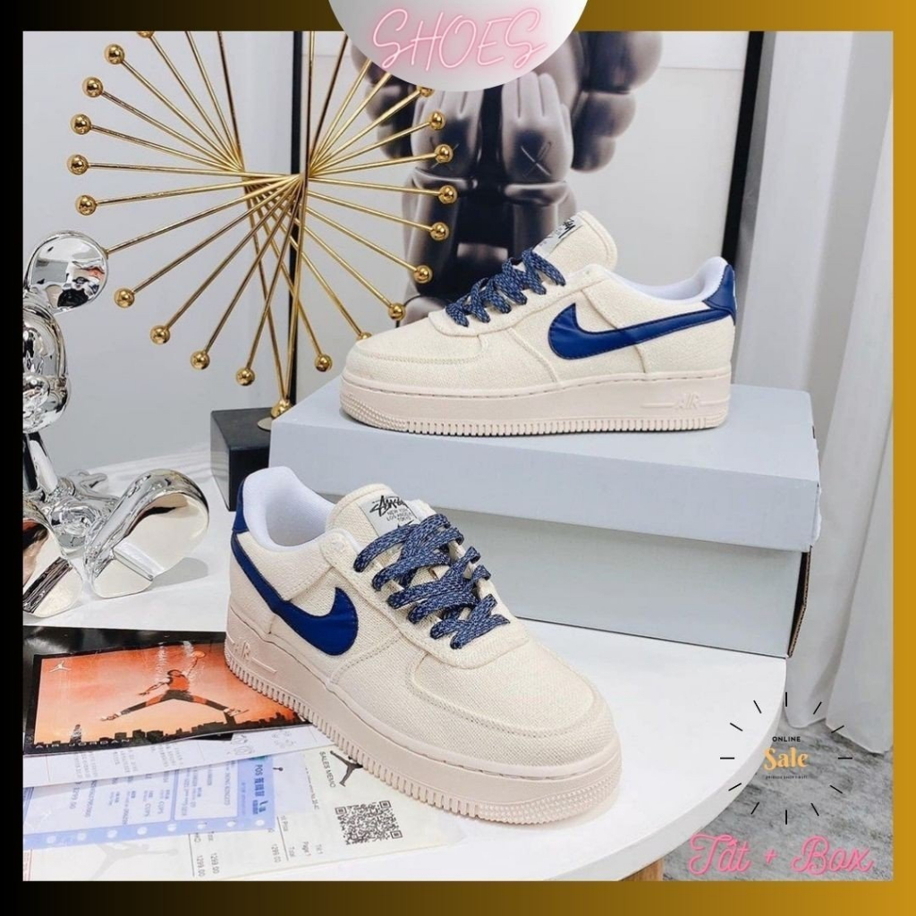 HOT Giày_Air Force 1 canvas navy phối xanh Dế Phối Đồ , Giày AF1 Trắng Nam Nữ Đế Air Bản Chuẩn Đủ Size 36-44