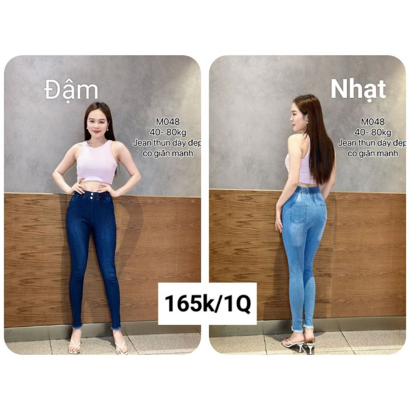 Quần jean dài lưng thun tua lai M048