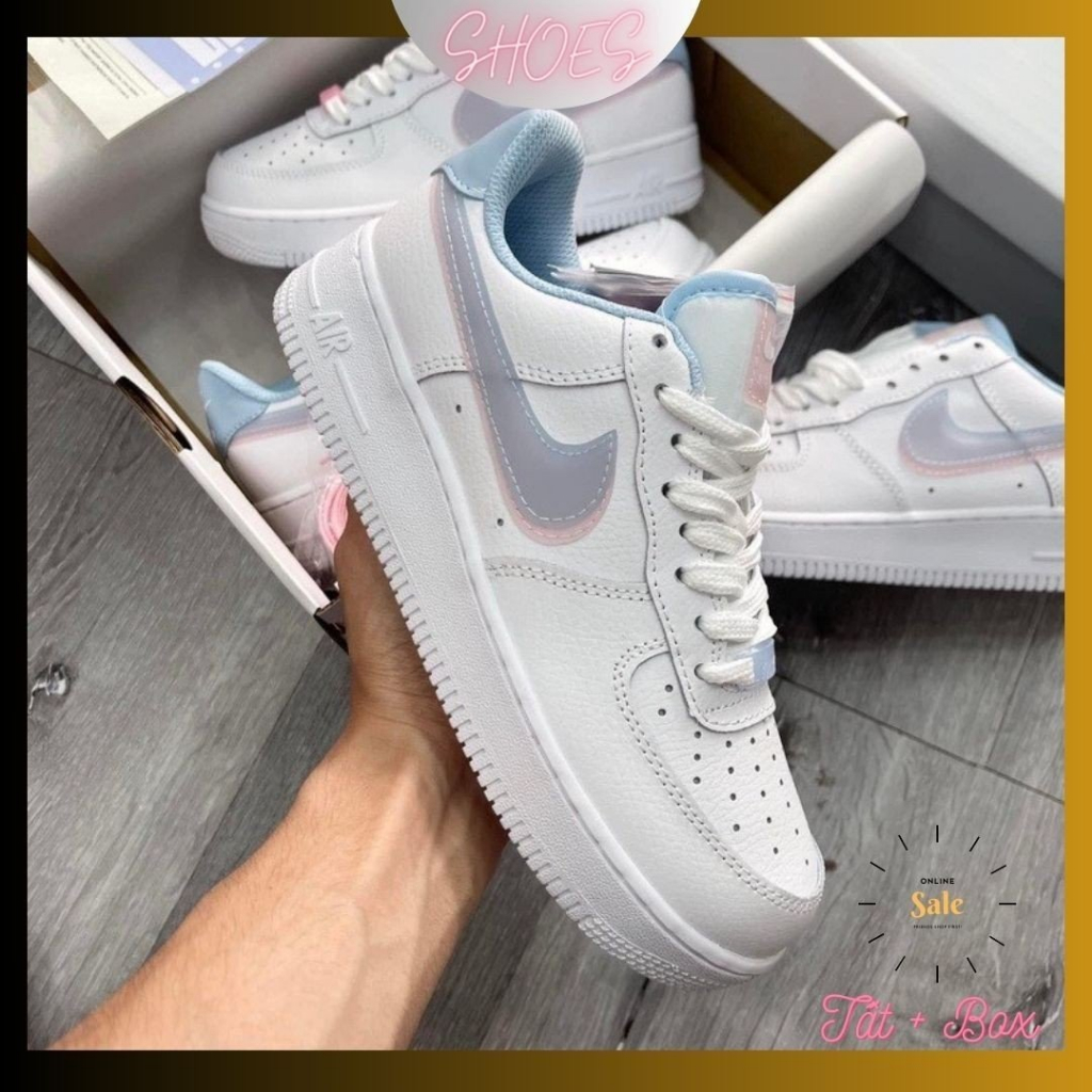 HOT Giày Sneaker_Nike Air Force 1 Low LV8 Double Swoosh Light Armory Blue , Giày Thể Thao Nữ AF1 Xanh Hồng