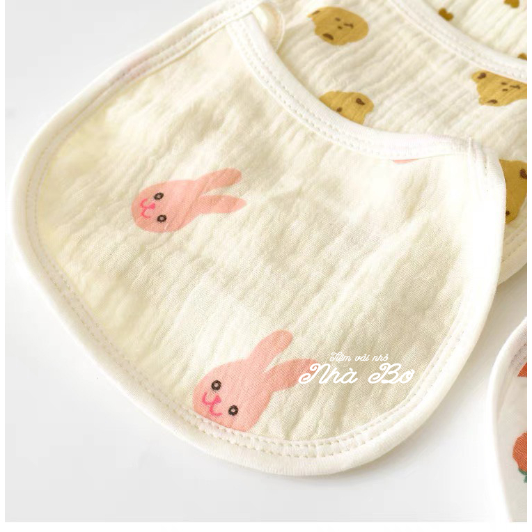 Yếm Vải Xô Muslin 4 Lớp Cao Cấp Sợi Tự Nhiên Họa Tiết Xinh Thấm Hút Tốt Cho Bé Sơ Sinh