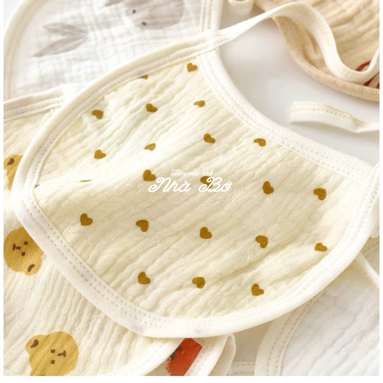 Yếm Vải Xô Muslin 4 Lớp Cao Cấp Sợi Tự Nhiên Họa Tiết Xinh Thấm Hút Tốt Cho Bé Sơ Sinh