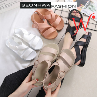 Giày sandal nữ quai hậu SEONHWA cao 3cm chống nước cao su dẻo mềm quai chéo năng động thời trang mới G1819
