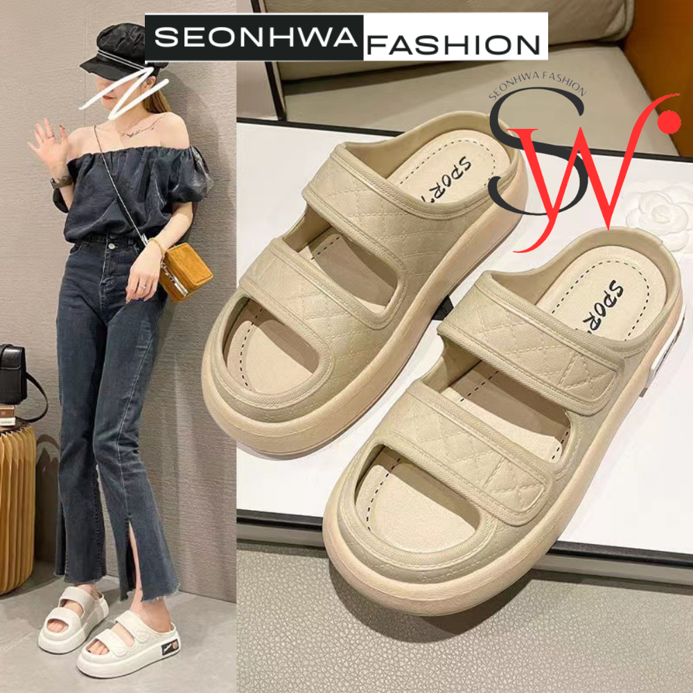 Dép sandal nữ hai quai ngang cá tính SEONHWA cao 3cm thời trang mới năng động sang chảnh G2205