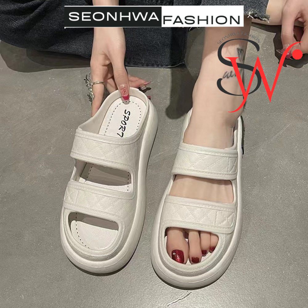 Dép sandal nữ hai quai ngang cá tính SEONHWA cao 3cm thời trang mới năng động sang chảnh G2205