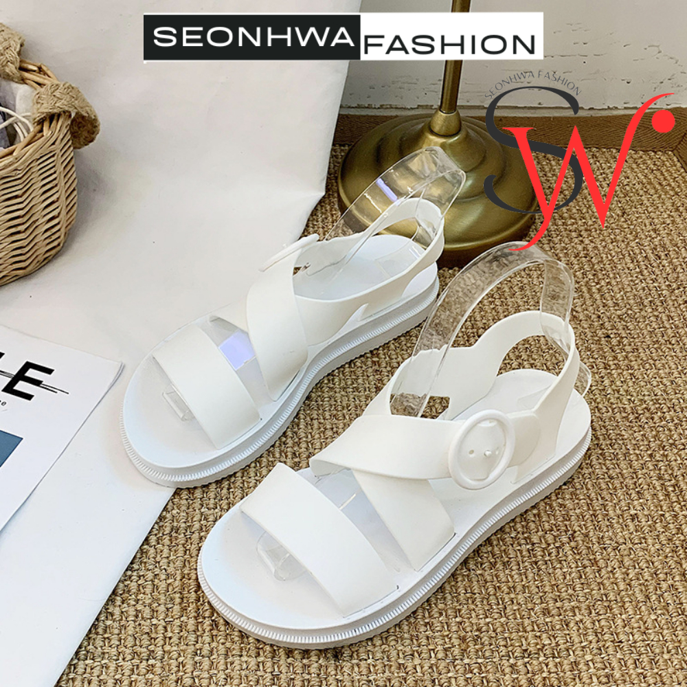 Giày sandal nữ quai hậu SEONHWA cao 3cm chống nước cao su dẻo mềm quai chéo năng động thời trang mới G1819