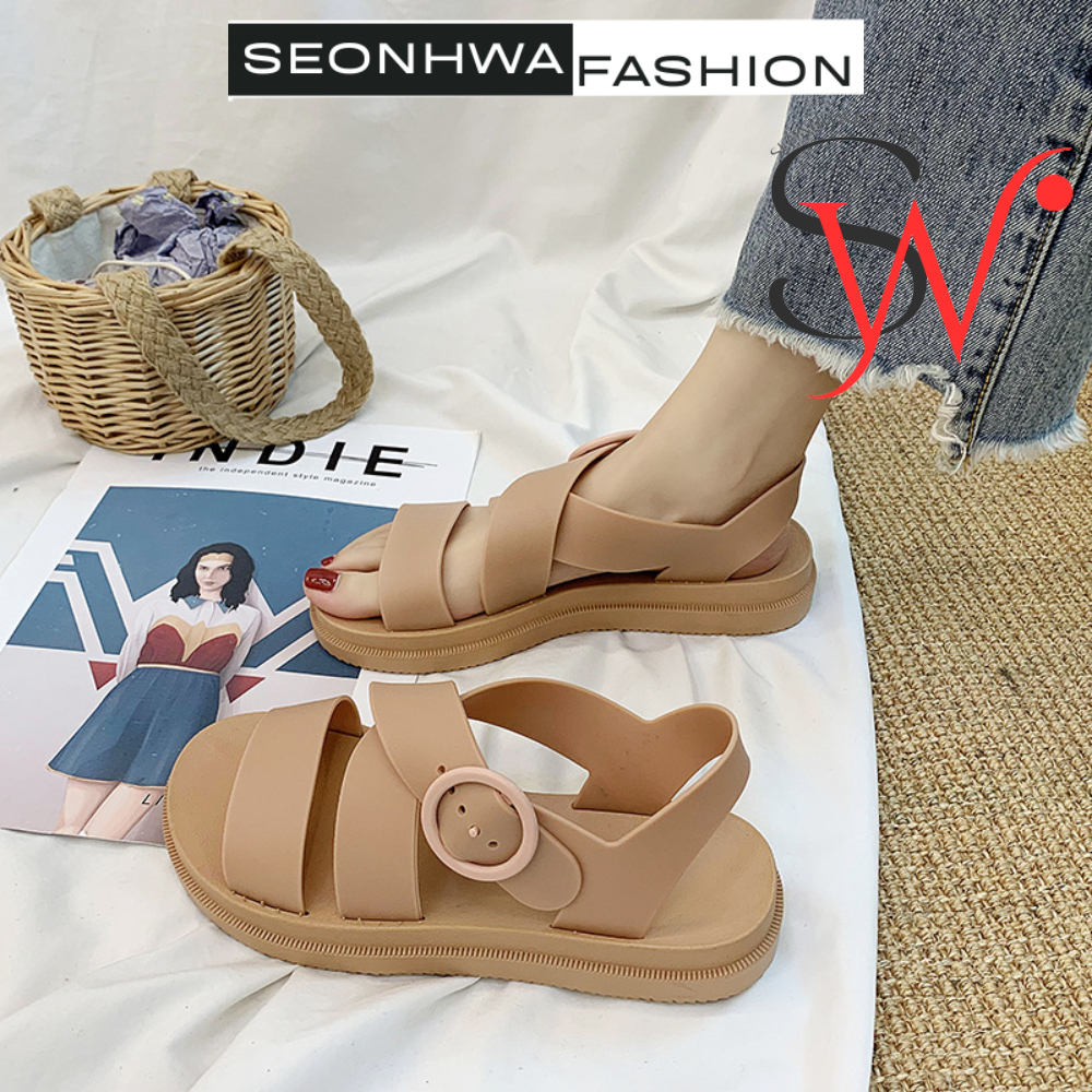 Giày sandal nữ quai hậu SEONHWA cao 3cm chống nước cao su dẻo mềm quai chéo năng động thời trang mới G1819