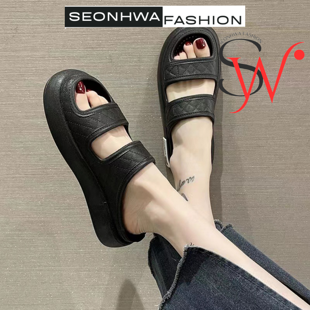 Dép sandal nữ hai quai ngang cá tính SEONHWA cao 3cm thời trang mới năng động sang chảnh G2205