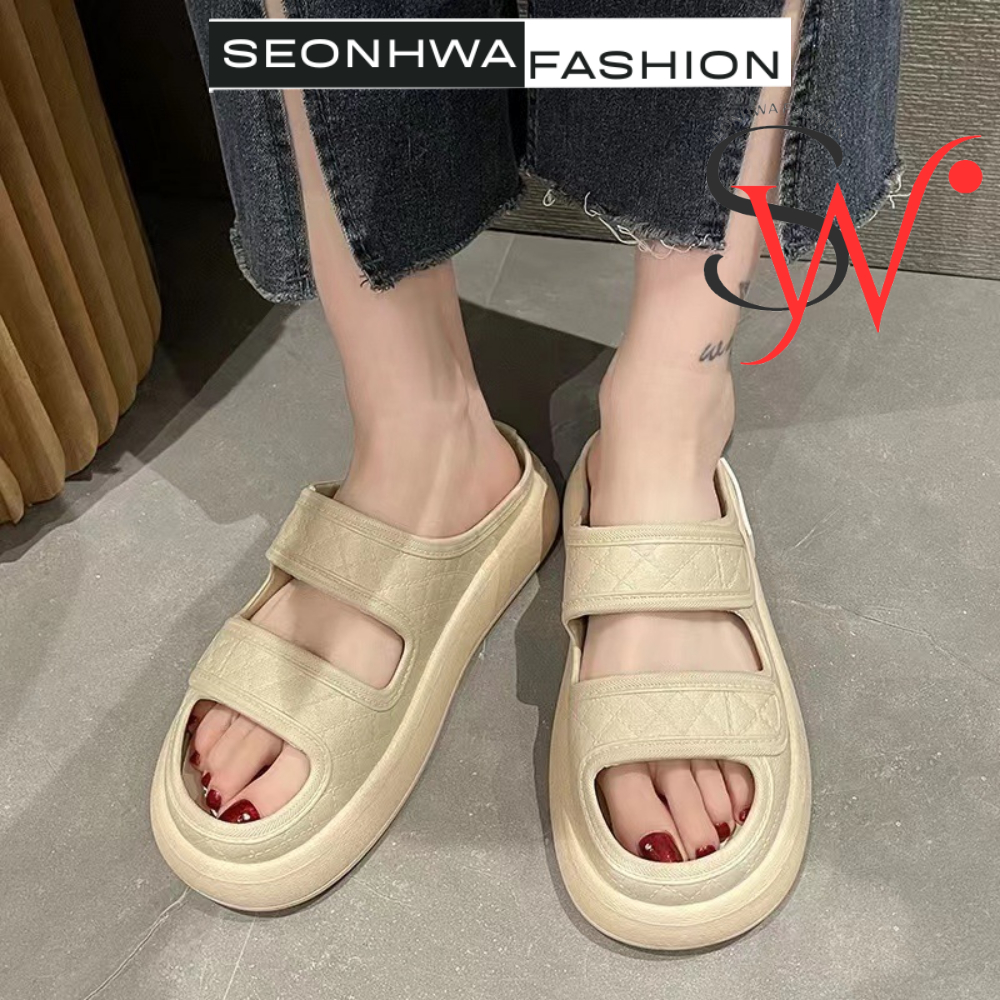 Dép sandal nữ hai quai ngang cá tính SEONHWA cao 3cm thời trang mới năng động sang chảnh G2205