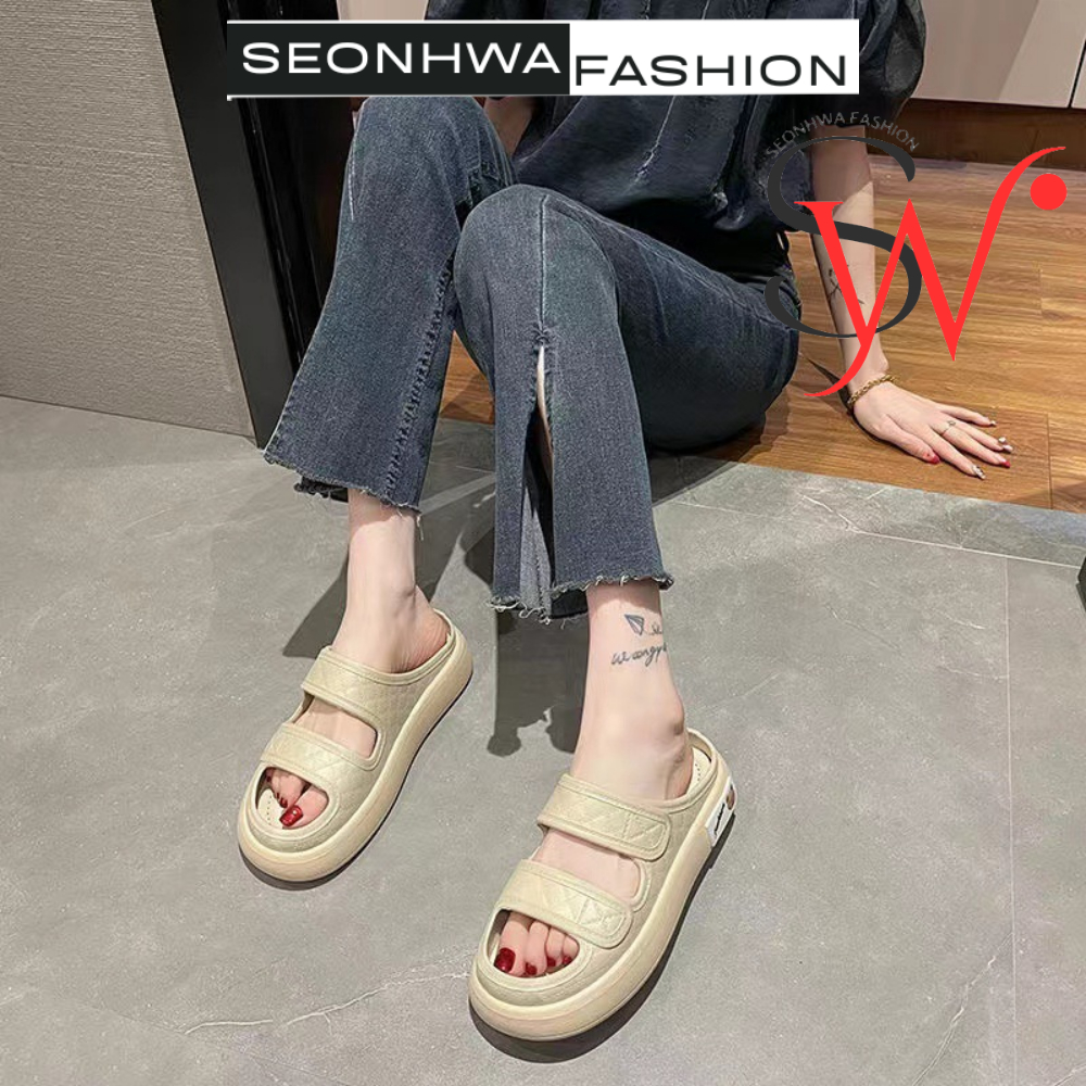 Dép sandal nữ hai quai ngang cá tính SEONHWA cao 3cm thời trang mới năng động sang chảnh G2205