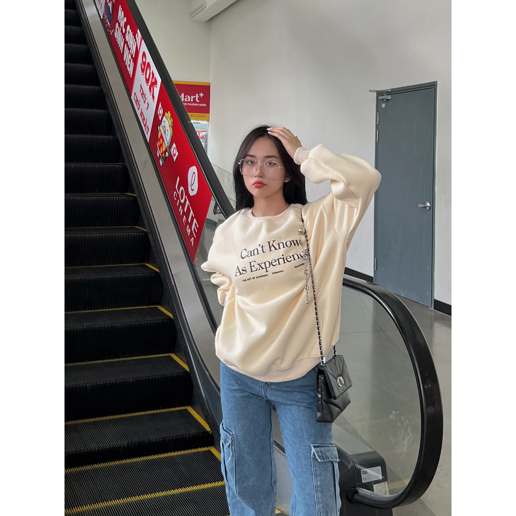 Áo sweater nỉ bông in chữ dáng rộng SwtCantKnow880 -  247store.vn