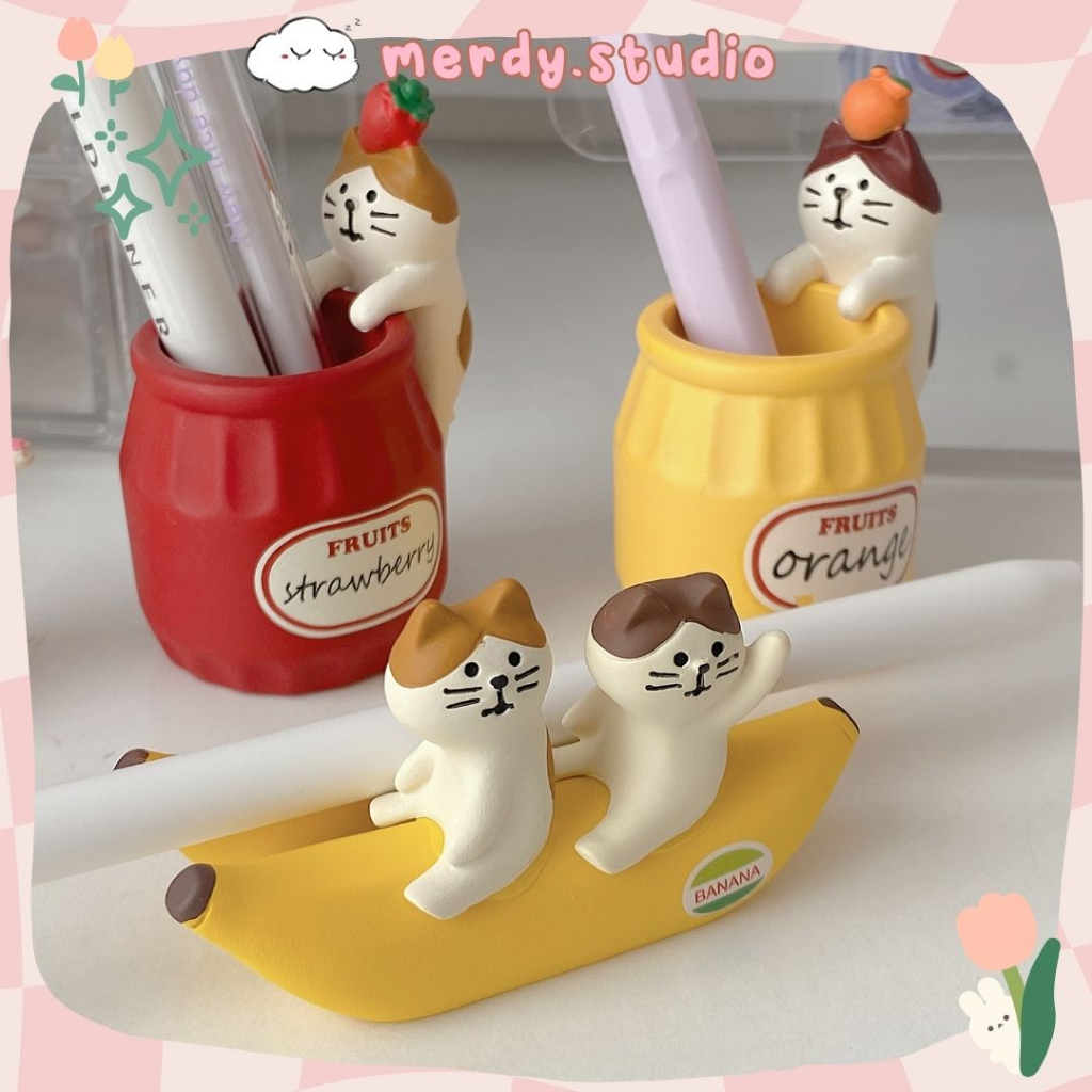 Mô hình mèo cắm gác bút decor bàn học Meo Fruits