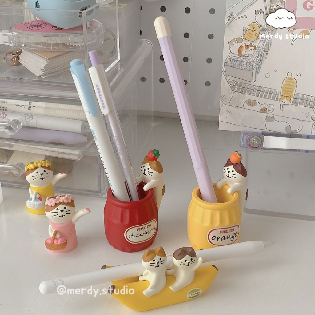 Mô hình mèo cắm gác bút decor bàn học Meo Fruits