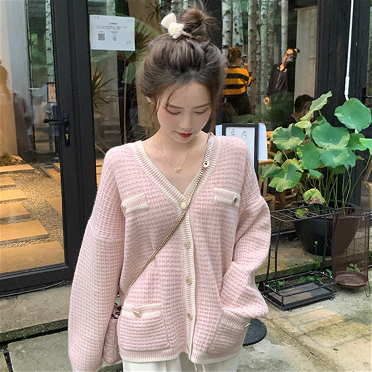 Áo khoác cardigan len màu hồng dễ thương form dài dáng rộng chất len mịn Quảng Châu Devil Princess deliz