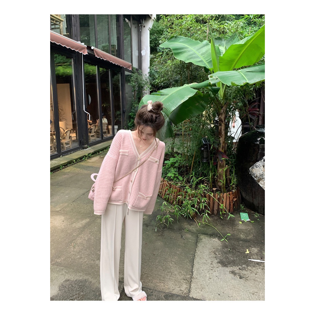 Áo khoác cardigan len màu hồng dễ thương form dài dáng rộng chất len mịn Quảng Châu Devil Princess deliz