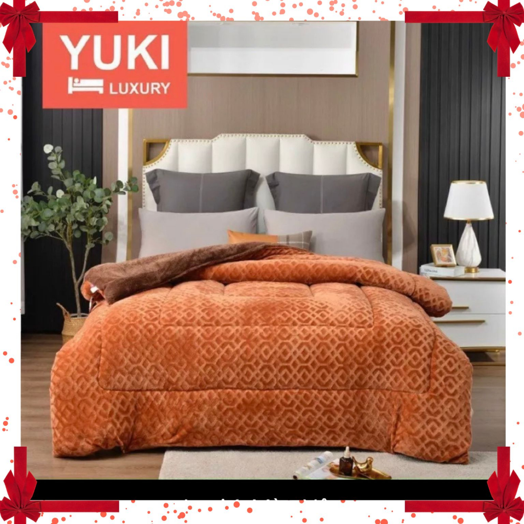 Chăn nỉ lông cừu YUKI cao cấp chính hãng, Mền siêu ấm áp dày mịn kích thước 2mx2m2 nặng 3.5-3.7kg