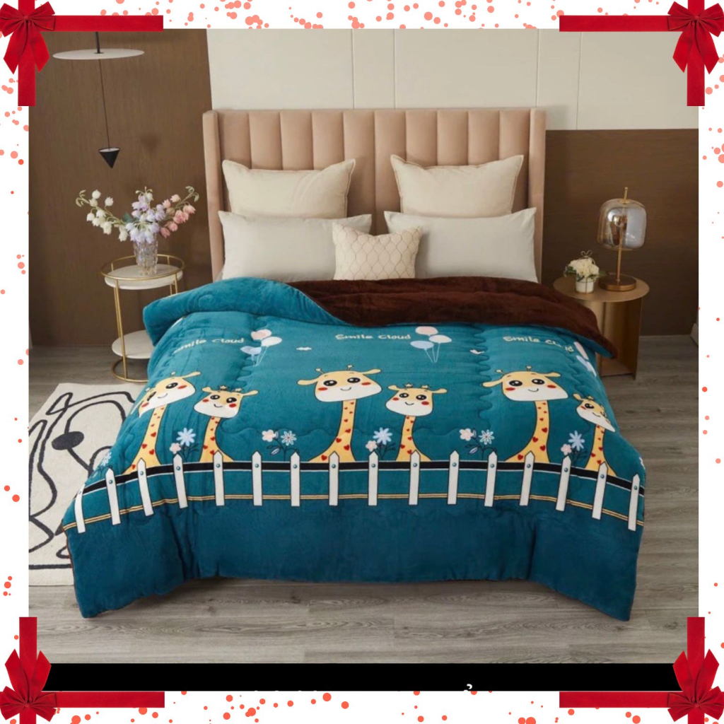 Chăn nỉ lông cừu YUKI cao cấp chính hãng, Mền siêu ấm áp dày mịn kích thước 2mx2m2 nặng 3.5-3.7kg