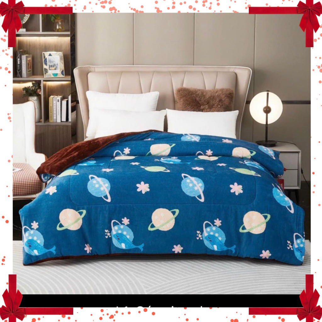 Chăn nỉ lông cừu YUKI cao cấp chính hãng, Mền siêu ấm áp dày mịn kích thước 2mx2m2 nặng 3.5-3.7kg